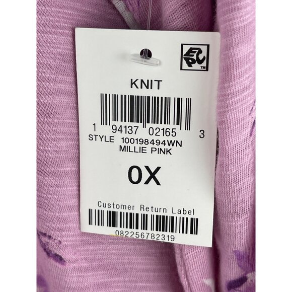 Style & Co. Womens Size OX Millie Pink Knit Top Floral V-Neck 3/4 Sleeve - Picture 8 of 9